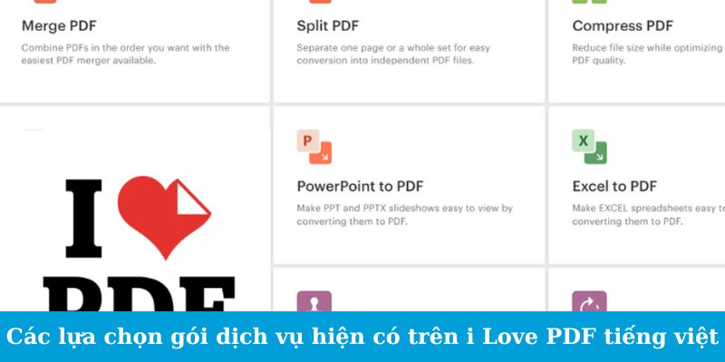 Các lựa chọn gói dịch vụ hiện có trên I Love PDF Tiếng Việt